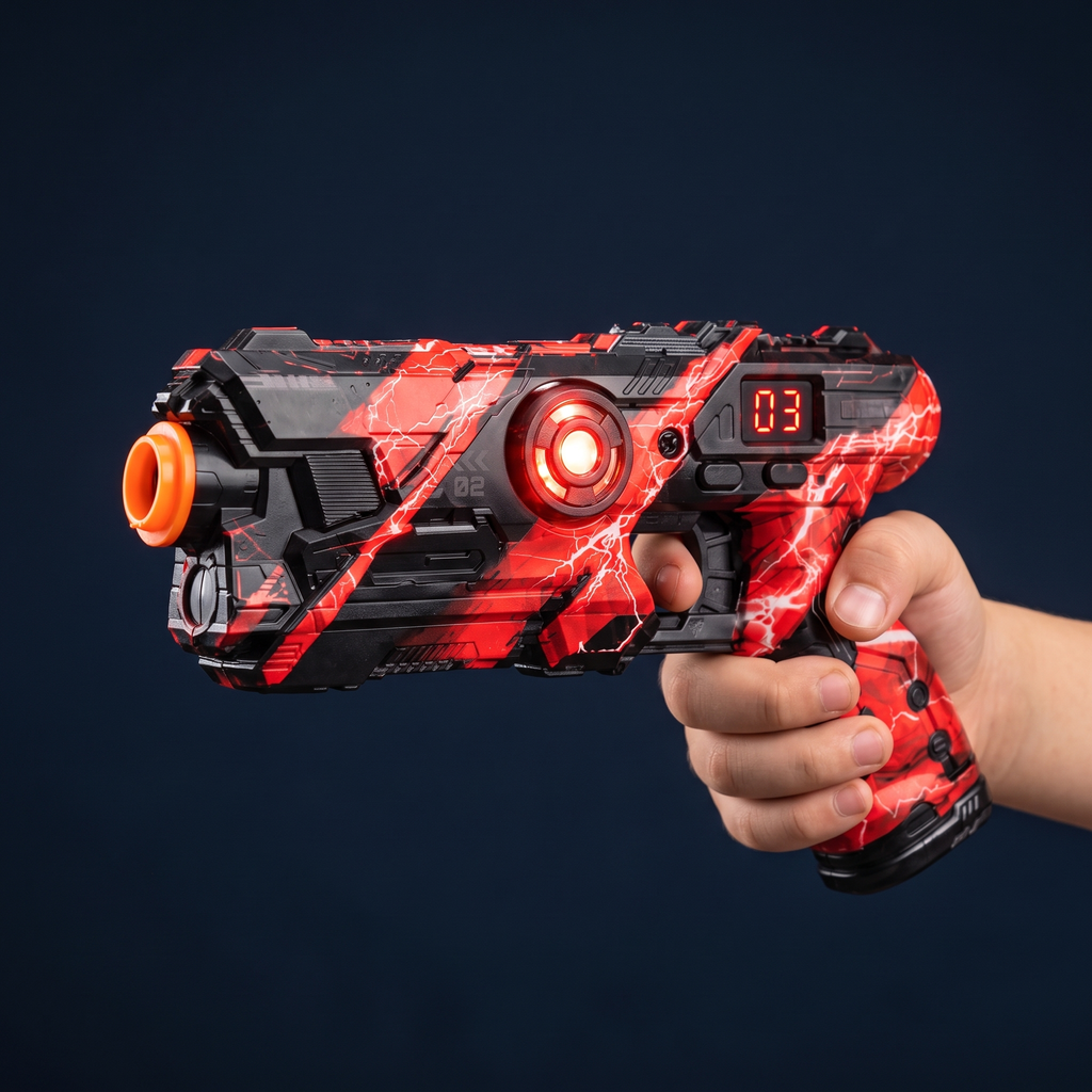 Blaster infrarouge avec embout orange de sécurité et compteur de vies